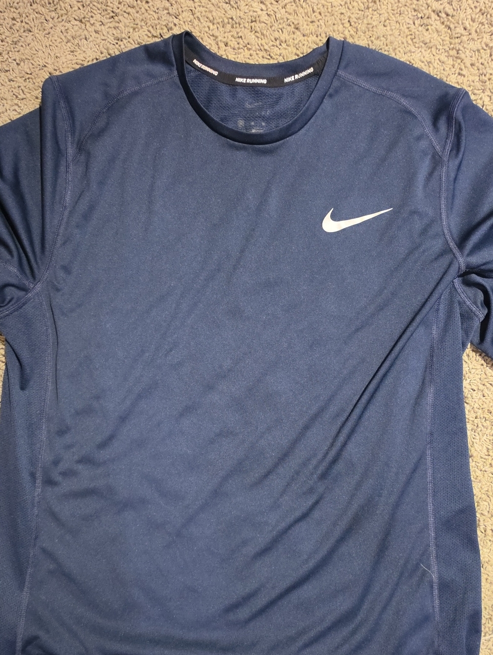 Nike Men's Short-Sleeve Dri-FIT Shirt in Navy with White Swoosh
